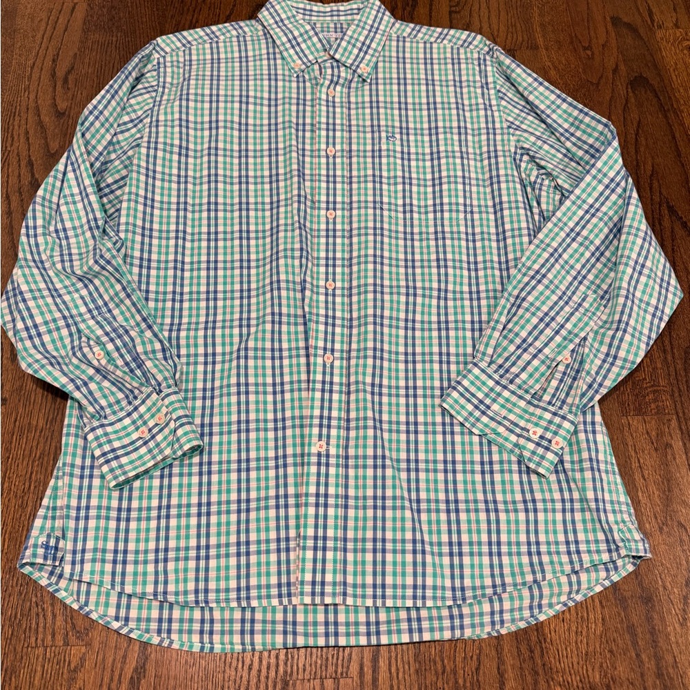 Southern Tide Blue and Green, Pink Plaid Shirt